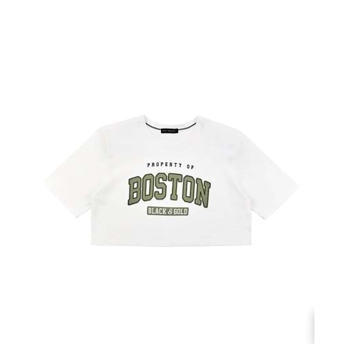 Boston baskılı t-shirt